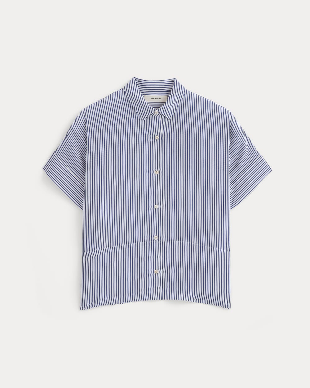 The Boxy Shirt in Washable Silk in Blue / White — alternate view