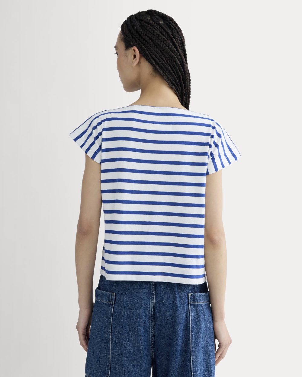 The Oversized Muscle Tee in Bone / Mazarine Blue — detail view