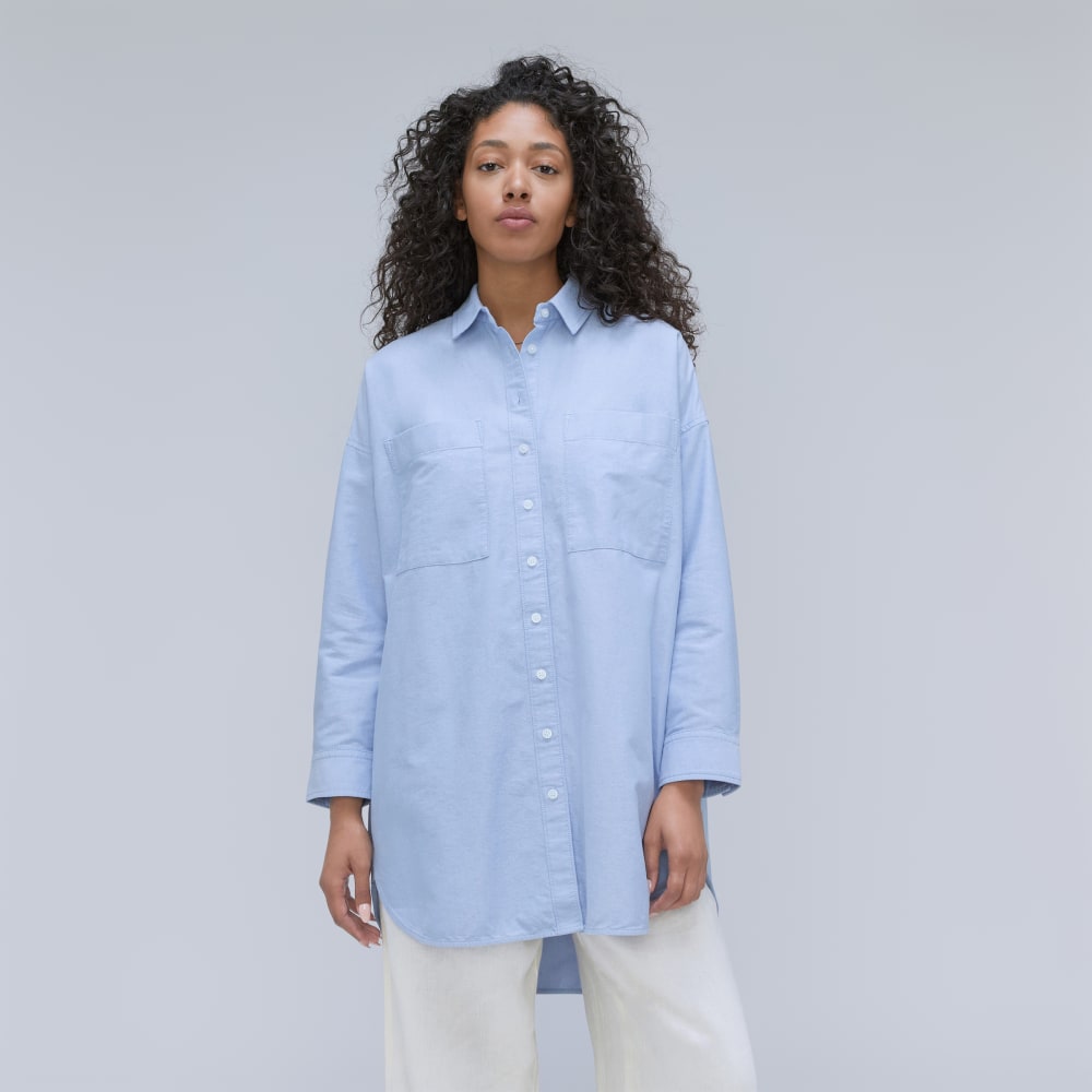 The Way Long Oxford Shirt in Light Blue — front view