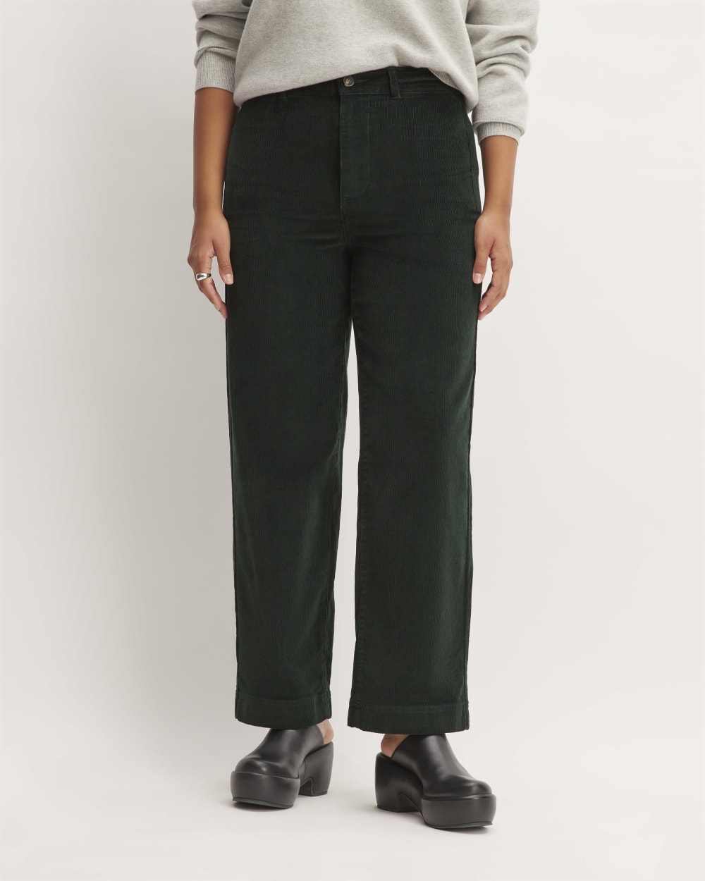 The Corduroy Wide-Leg Pant in Scarab — detail view