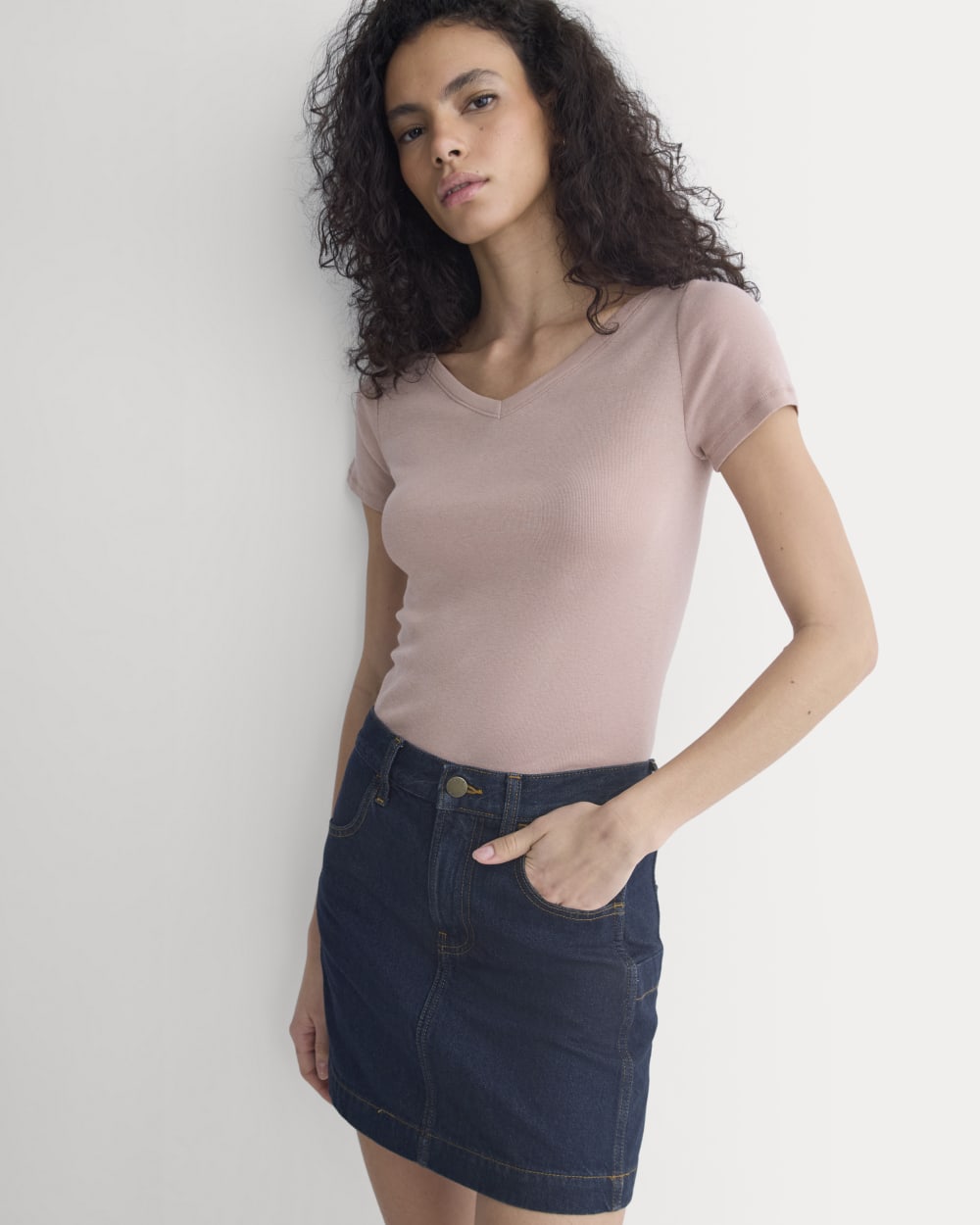 Tissue Short-Sleeve V-Neck Top in Dusty Rose — detail view