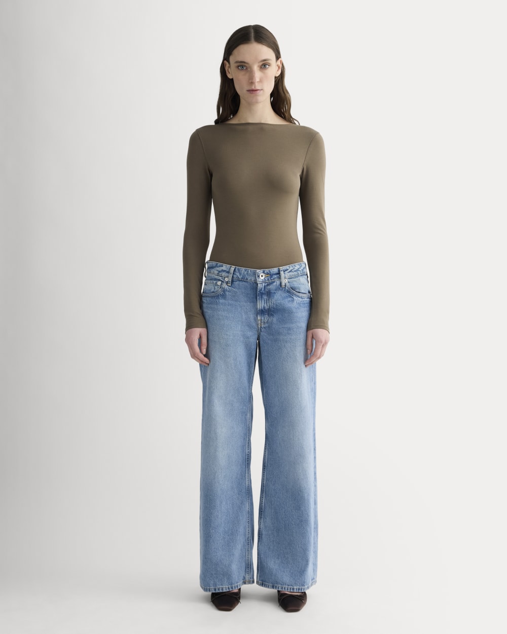 The Form Ballet Bodysuit in Deep Taupe — detail view