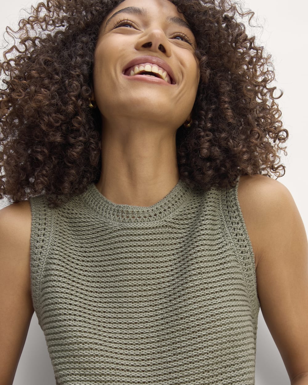 The Organic Cotton Open-Stitch Tank in Sage Green — front view