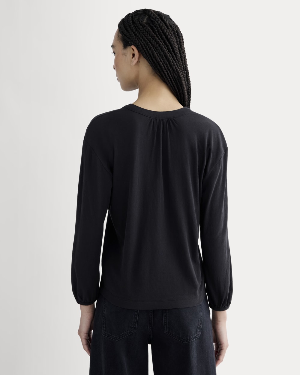 The Air V-Neck Henley in Black — detail view