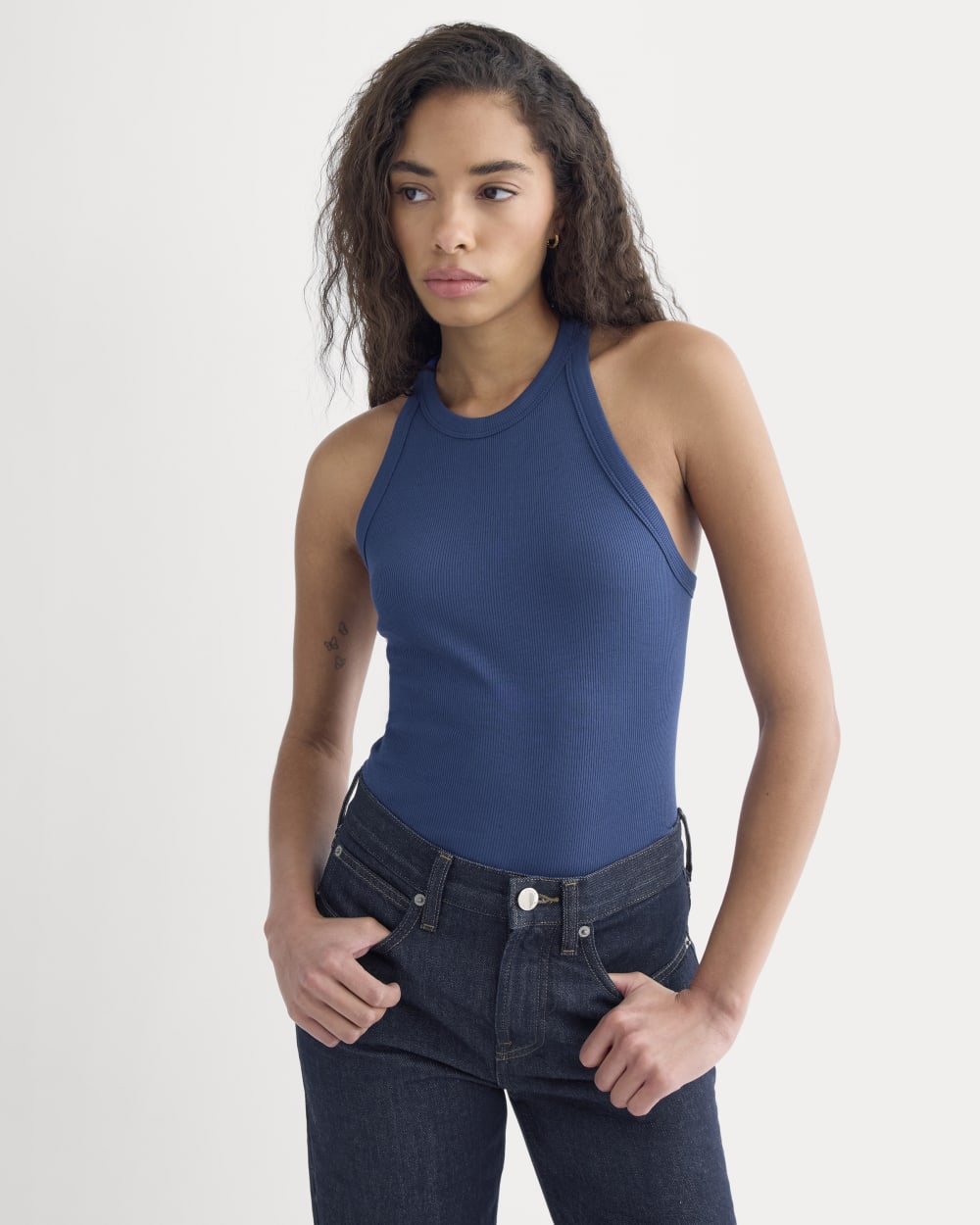 Luxe Rib Racerback Tank in Estate Blue — front view