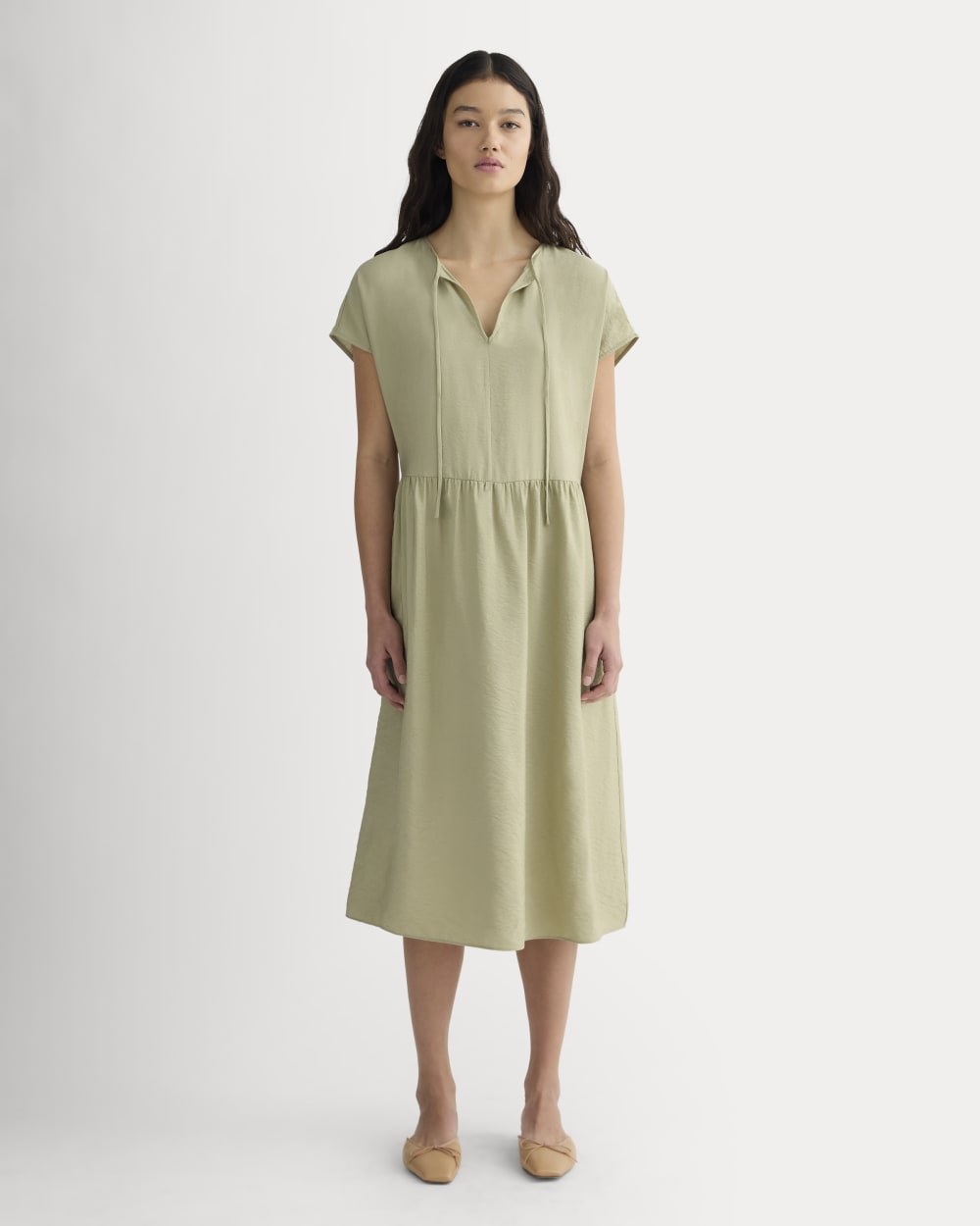 The Midi Dress in SoftLuxe in Eucalyptus — front view