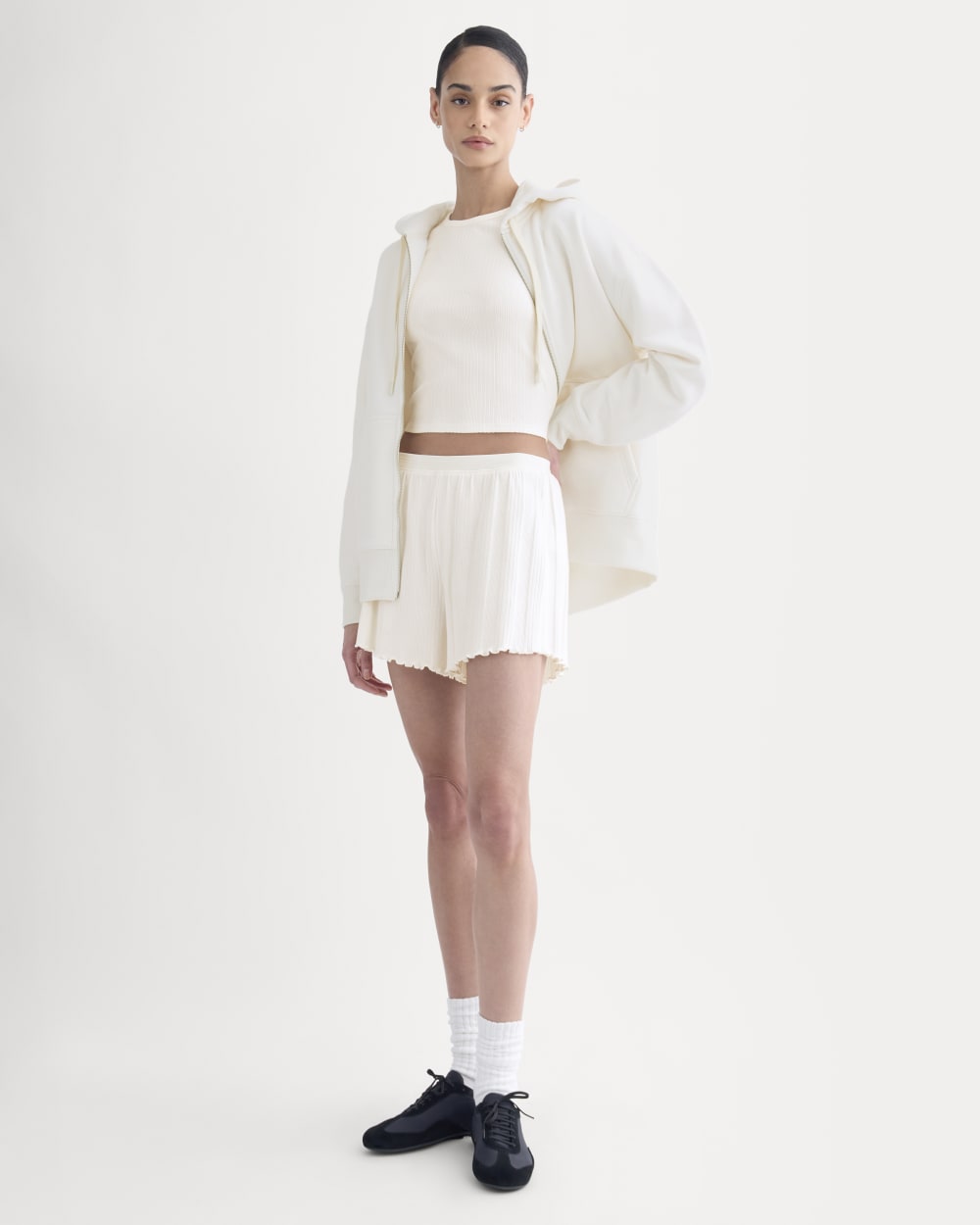 Lounge Rib Cropped Shirt in Bone — detail view
