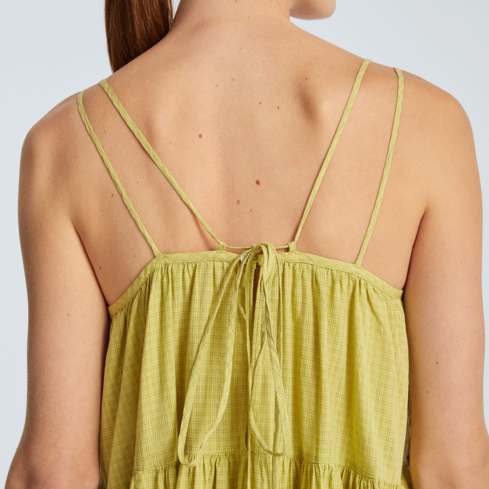 The Billow Tiered Maxi Dress in Pickled Pepper Plaid — detail view