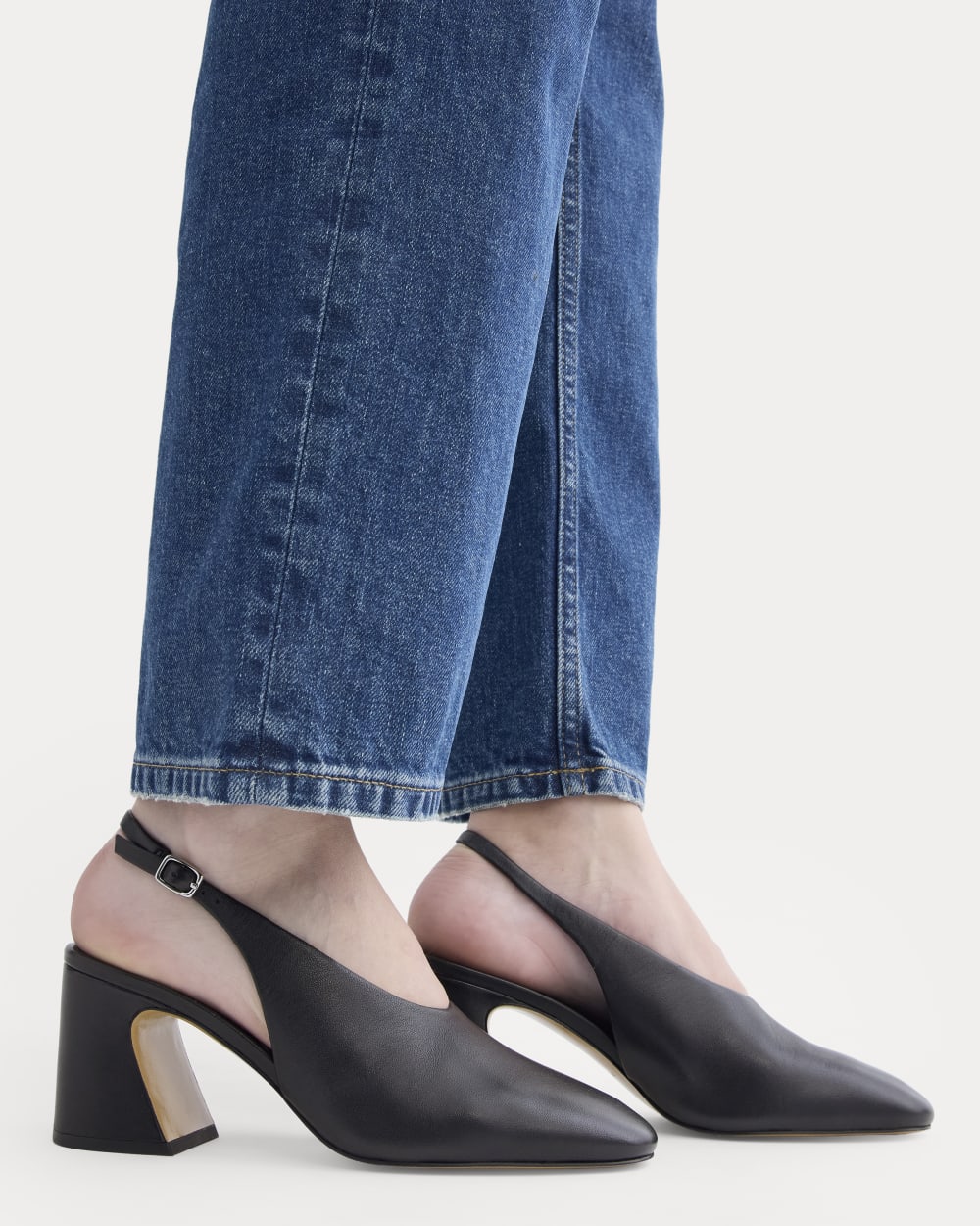 Curved Slingback Heel in Black — detail view
