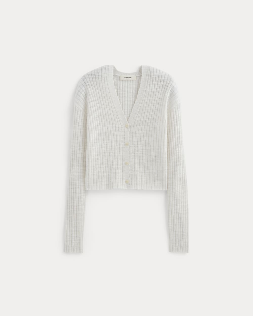 The Ribbed Cardigan in Cotton Linen in White — alternate view