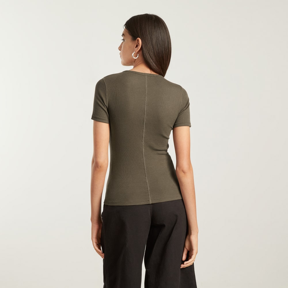 The Pima Micro-Rib Crew Tee in Beech — detail view