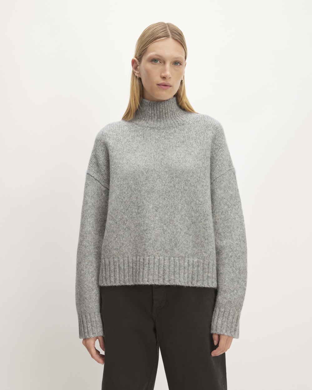 The Cloud Oversized Turtleneck in Heather Grey — front view