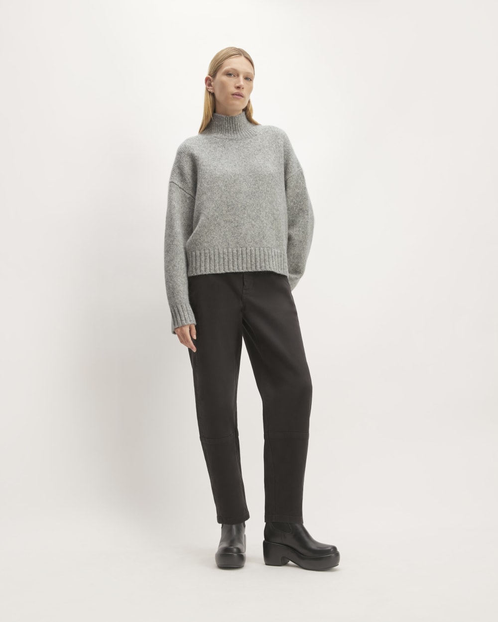 The Cloud Oversized Turtleneck in Heather Grey — detail view