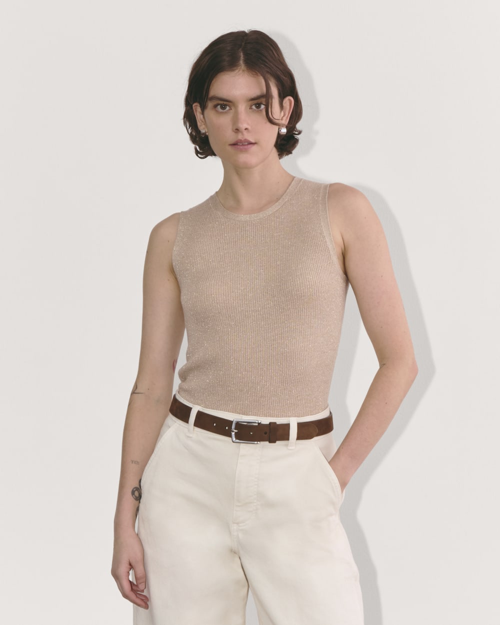 The Tank in Lurex Merino in Gold — front view