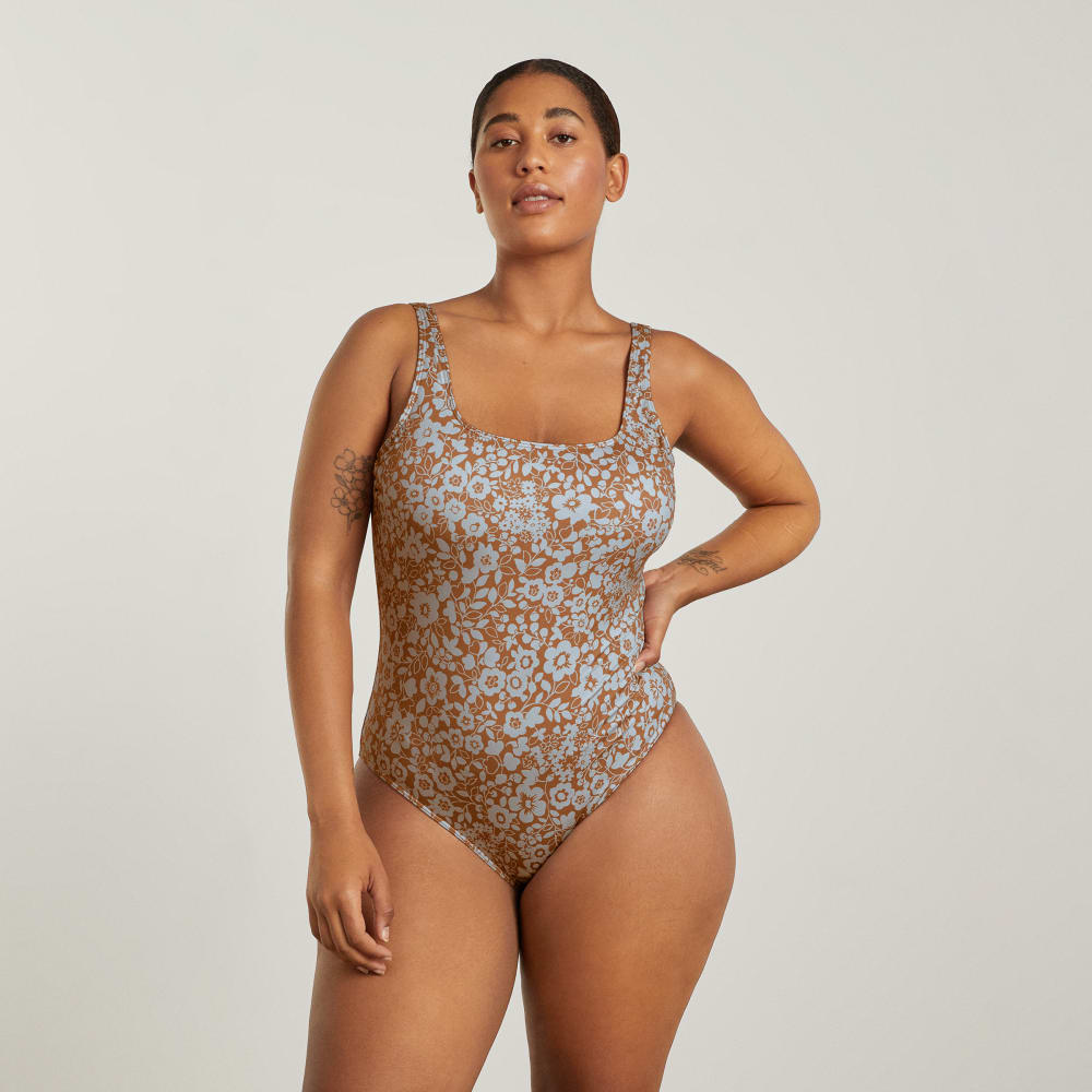 The Square-Neck One-Piece in Honey Floral — alternate view