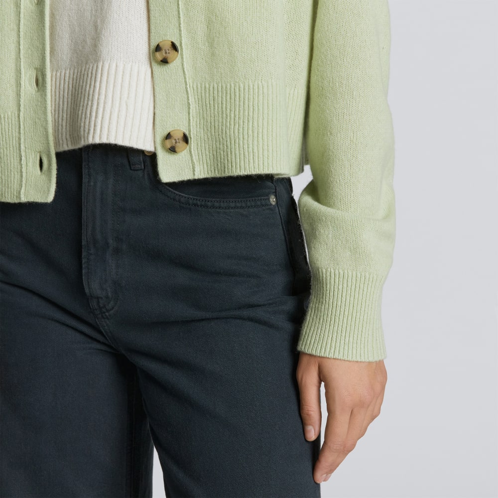 The Cashmere Cardigan in Seafoam Green — detail view