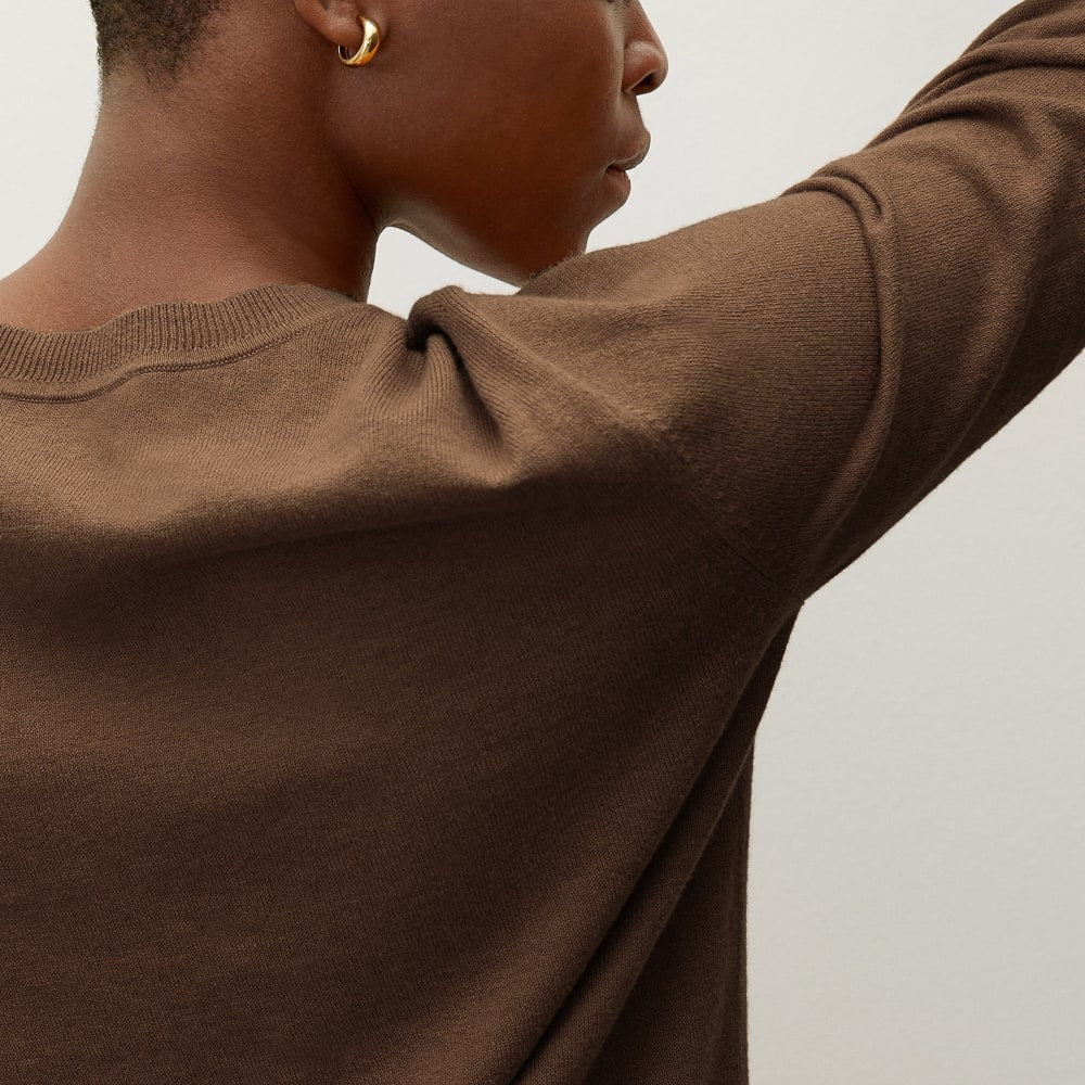 The Organic Cotton Crewneck Sweater in Dark Camel — detail view