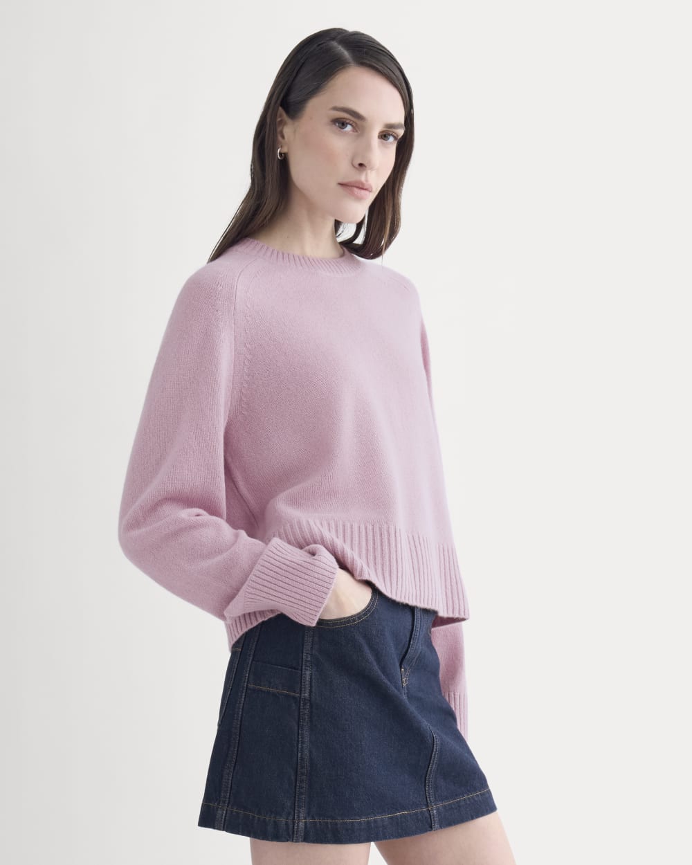 The Boxy Crew in Cashmere in Lilac Crush — detail view