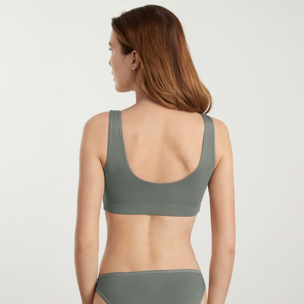The Cotton Tank Bra in Dark Sage — detail view
