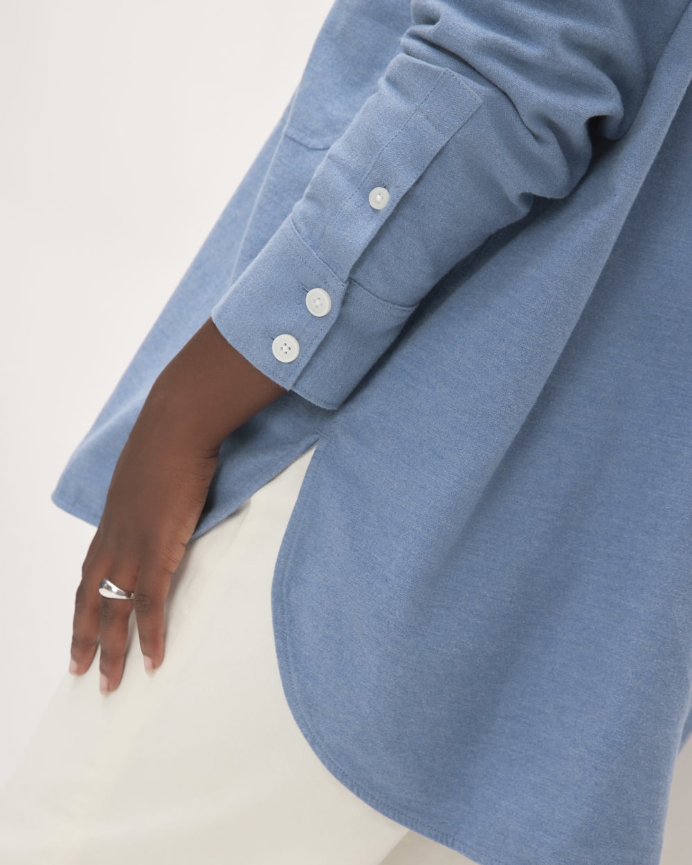 The Classic Cotton Flannel Shirt in Heathered Heritage Blue — detail view