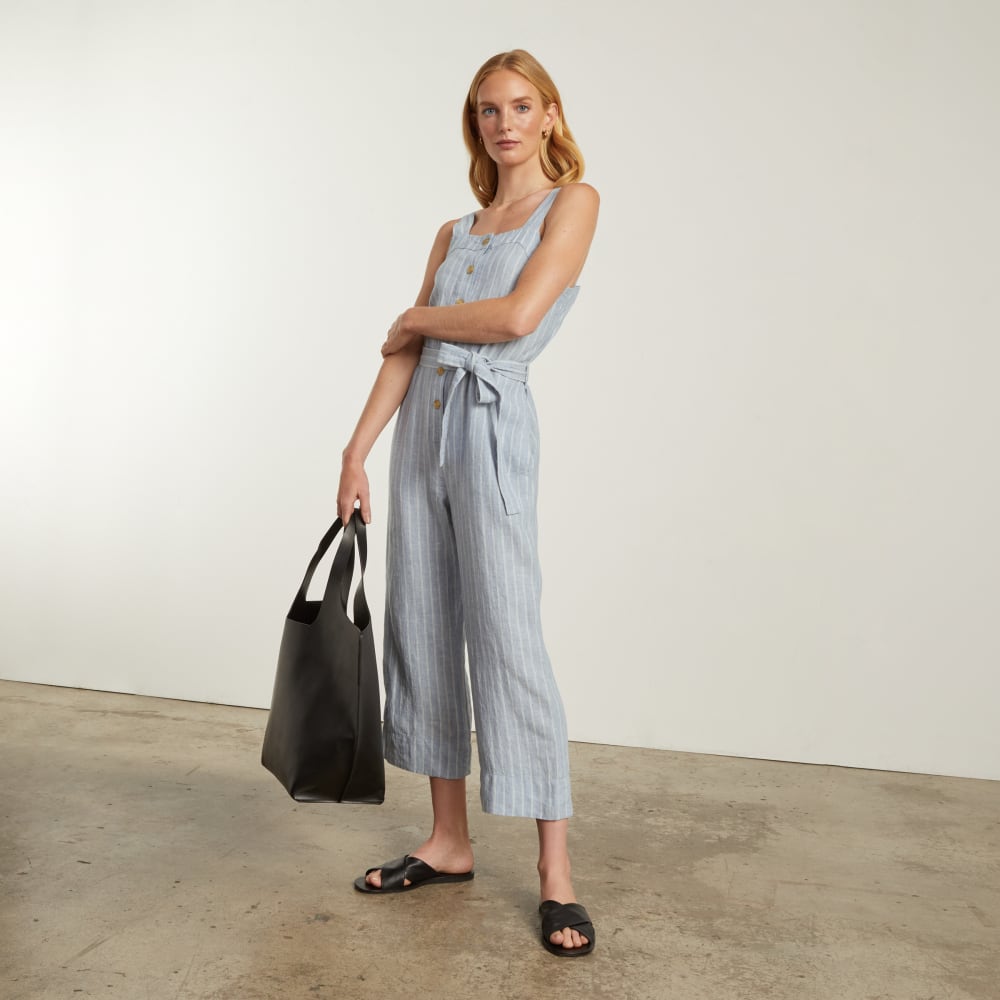 The Linen Jumpsuit in Light Blue / White — alternate view