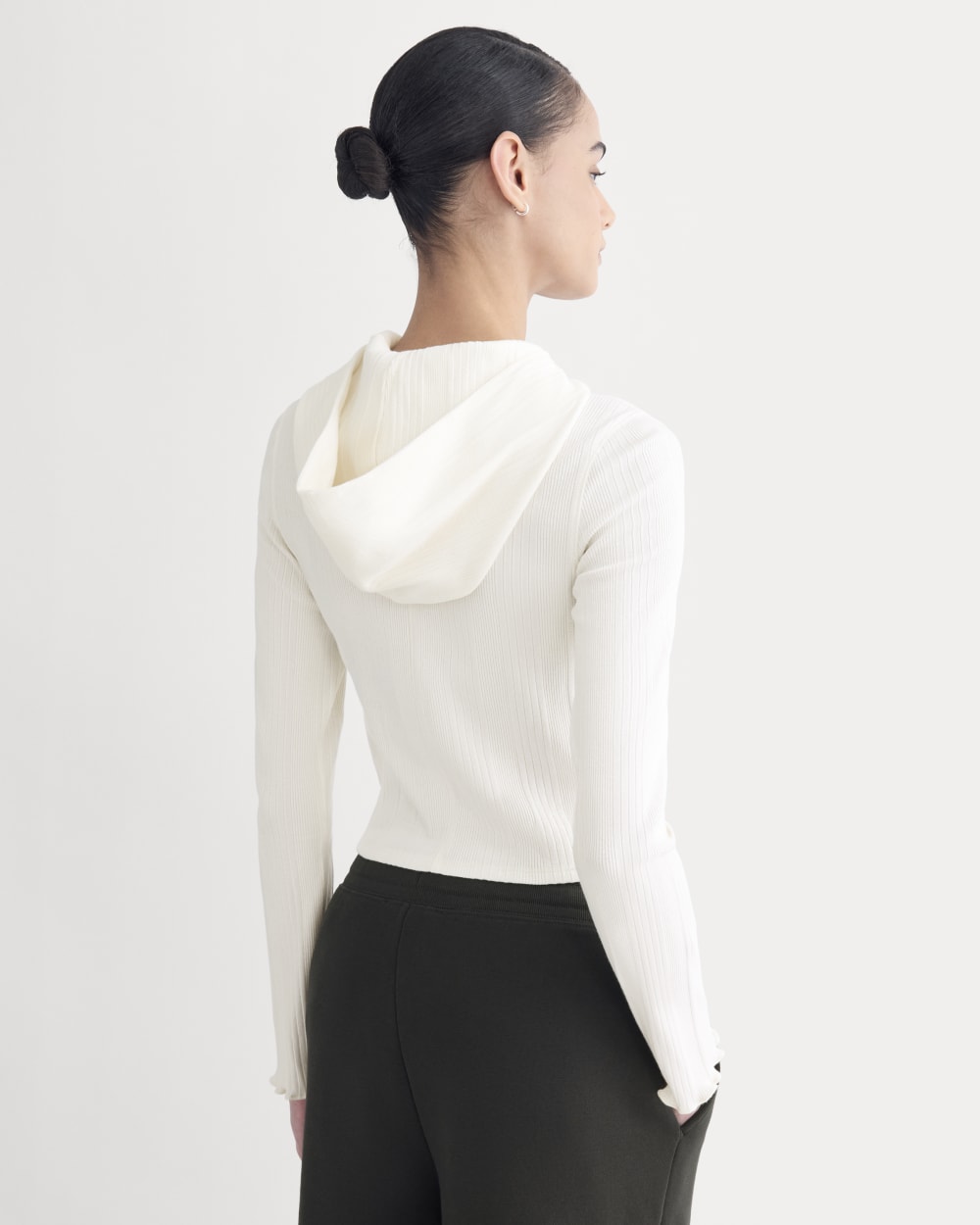 Lounge Rib Hoodie in Bone — detail view