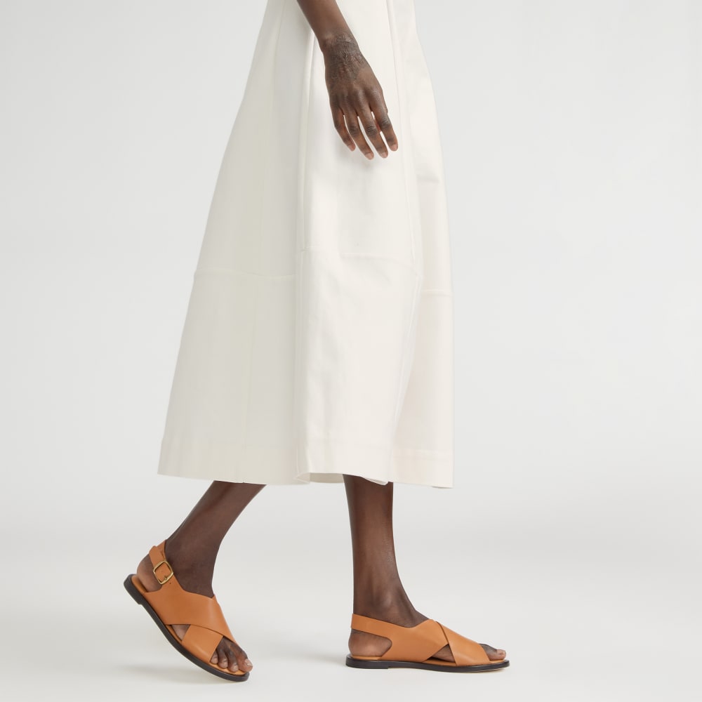 The Structured Cotton Bell Dress in Bone — detail view