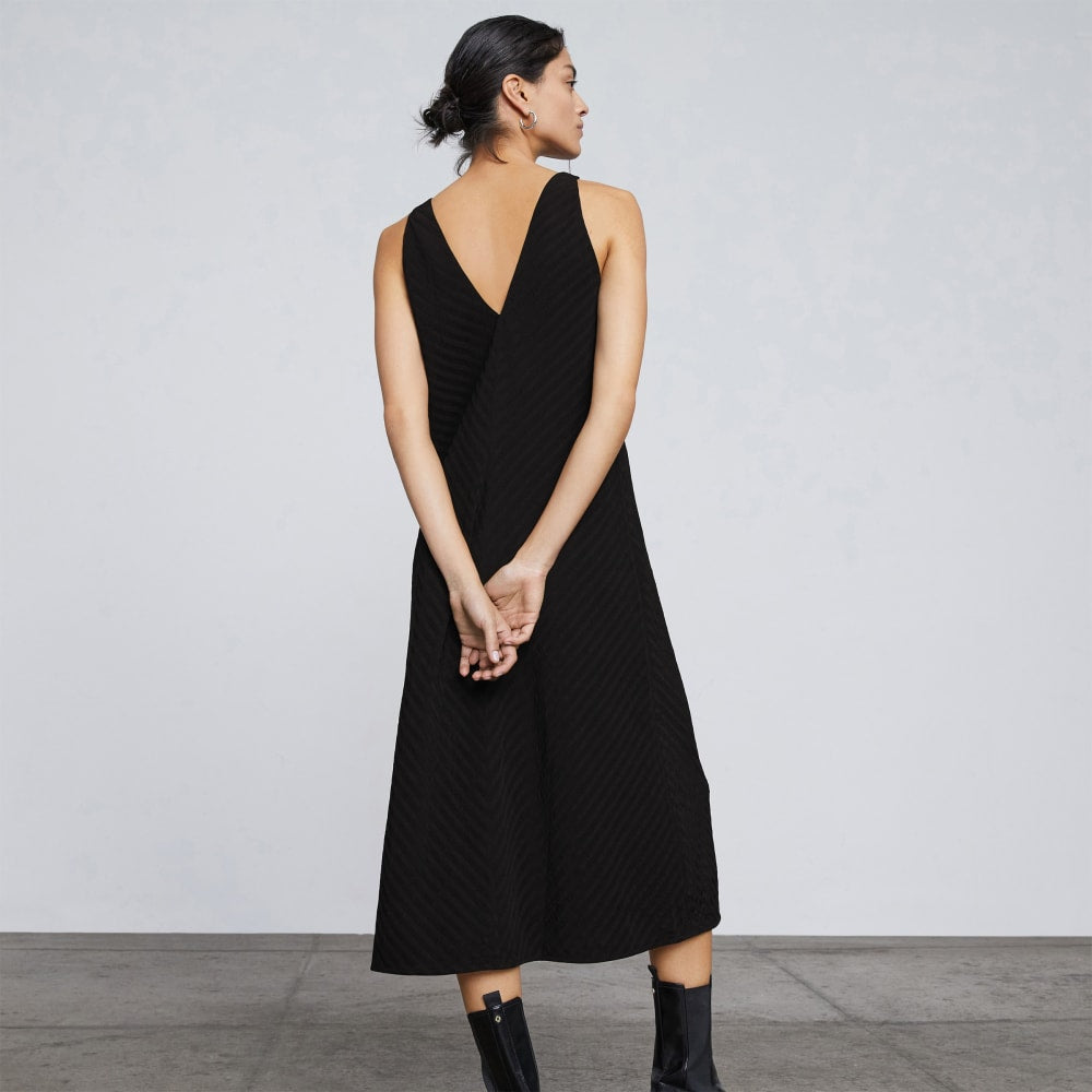 The City Stripe Midi Dress in Black — detail view