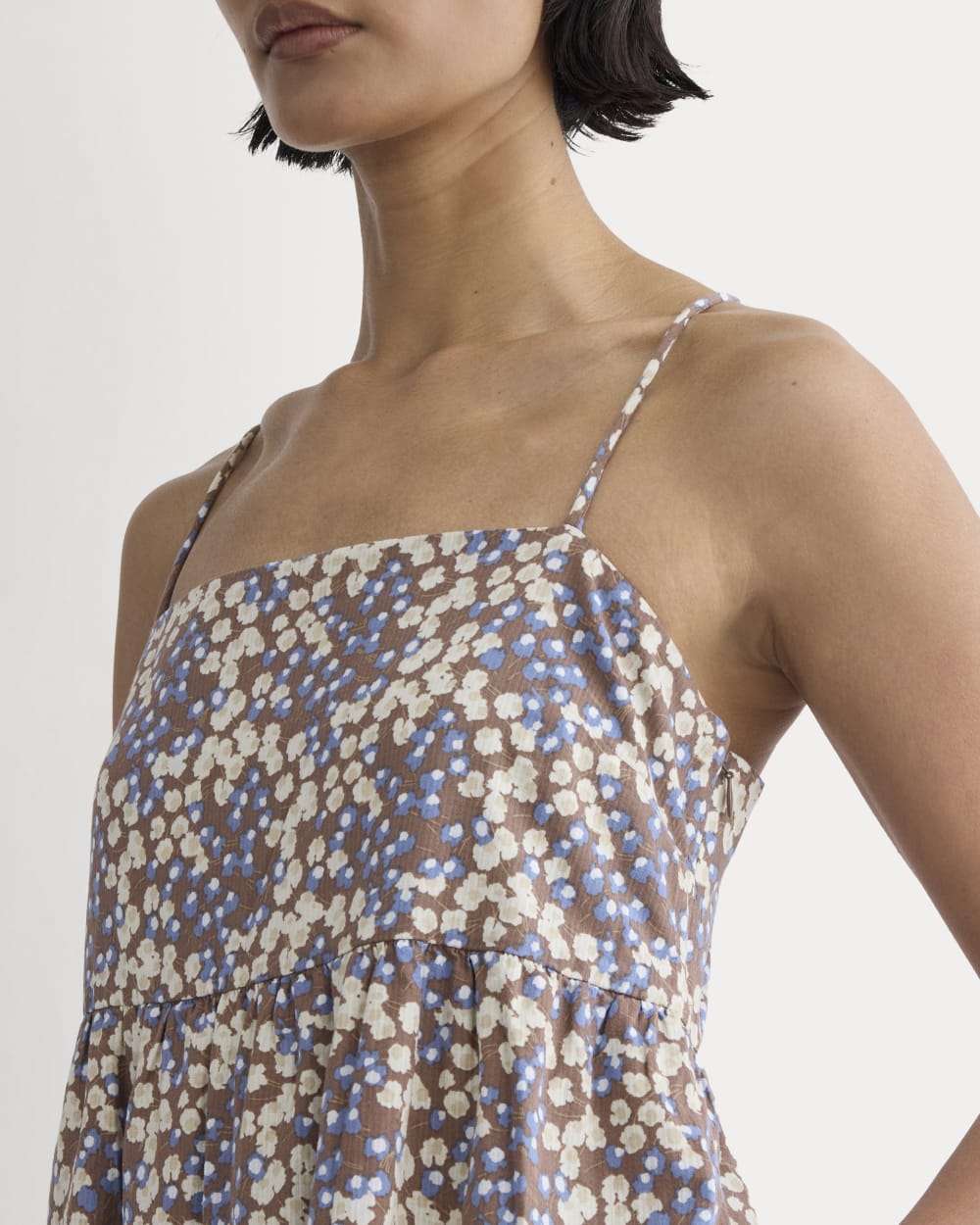The Gauze Tiered Dress in Mocha Floral — detail view