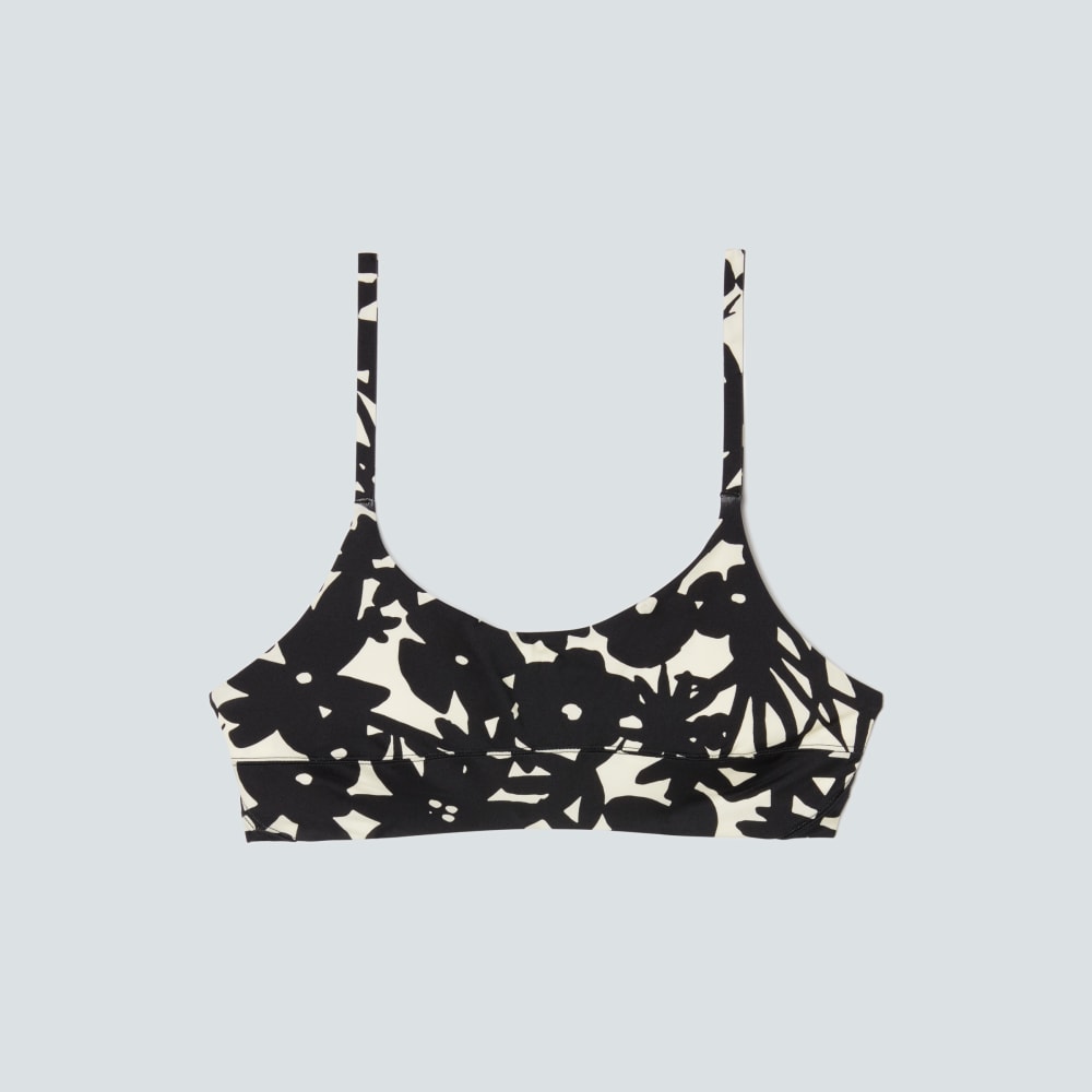 The Scoop-Neck Bikini Top in Black / Canvas Floral — front view