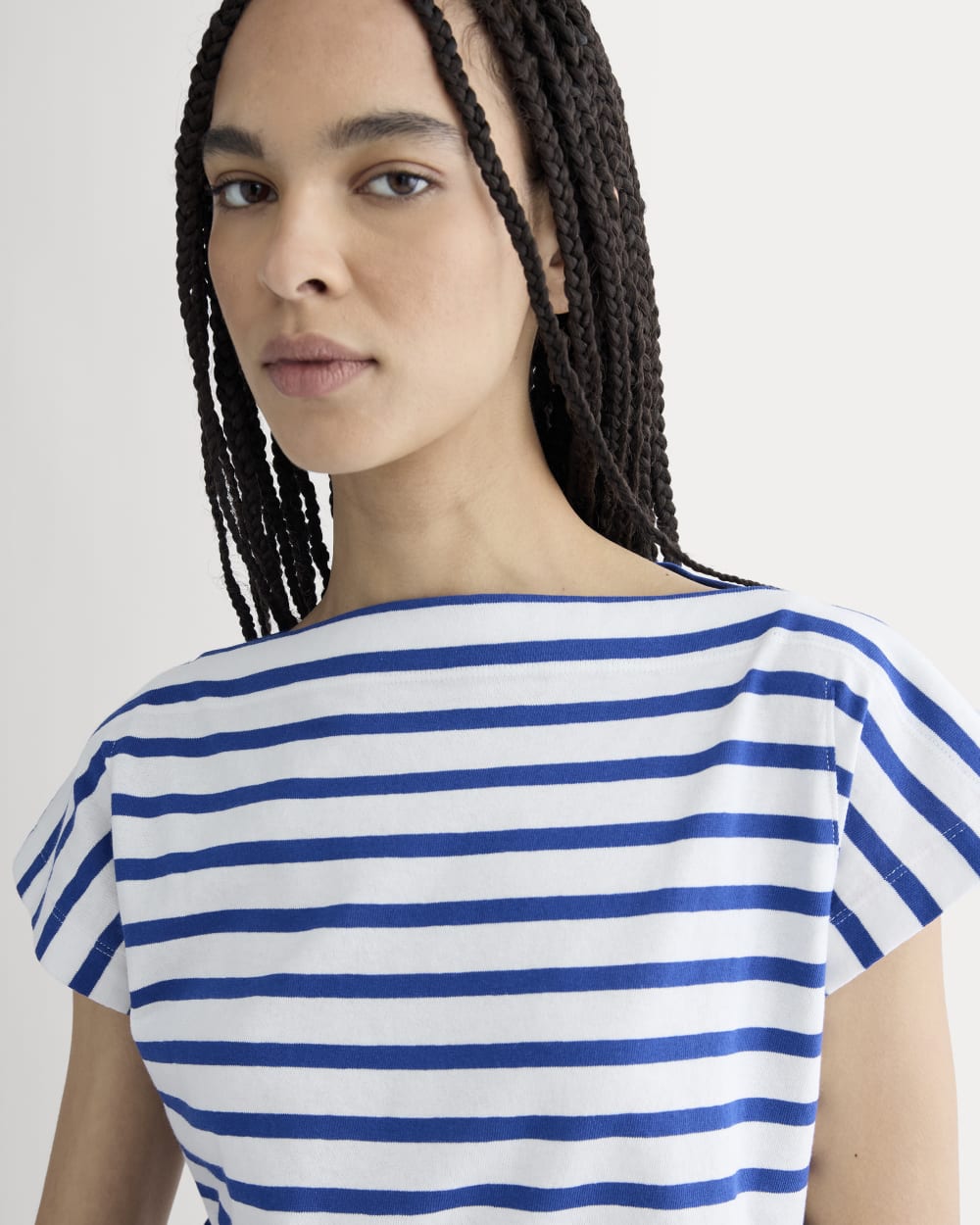 The Oversized Muscle Tee in Bone / Mazarine Blue — detail view