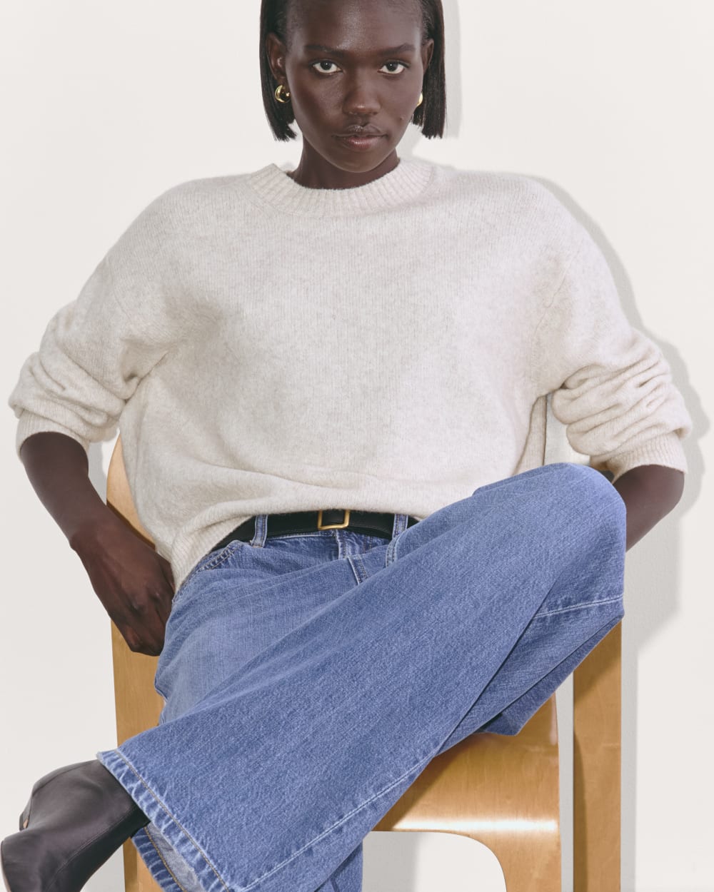 The Cocoon Crew in Plush Cotton in Heathered Oat — detail view