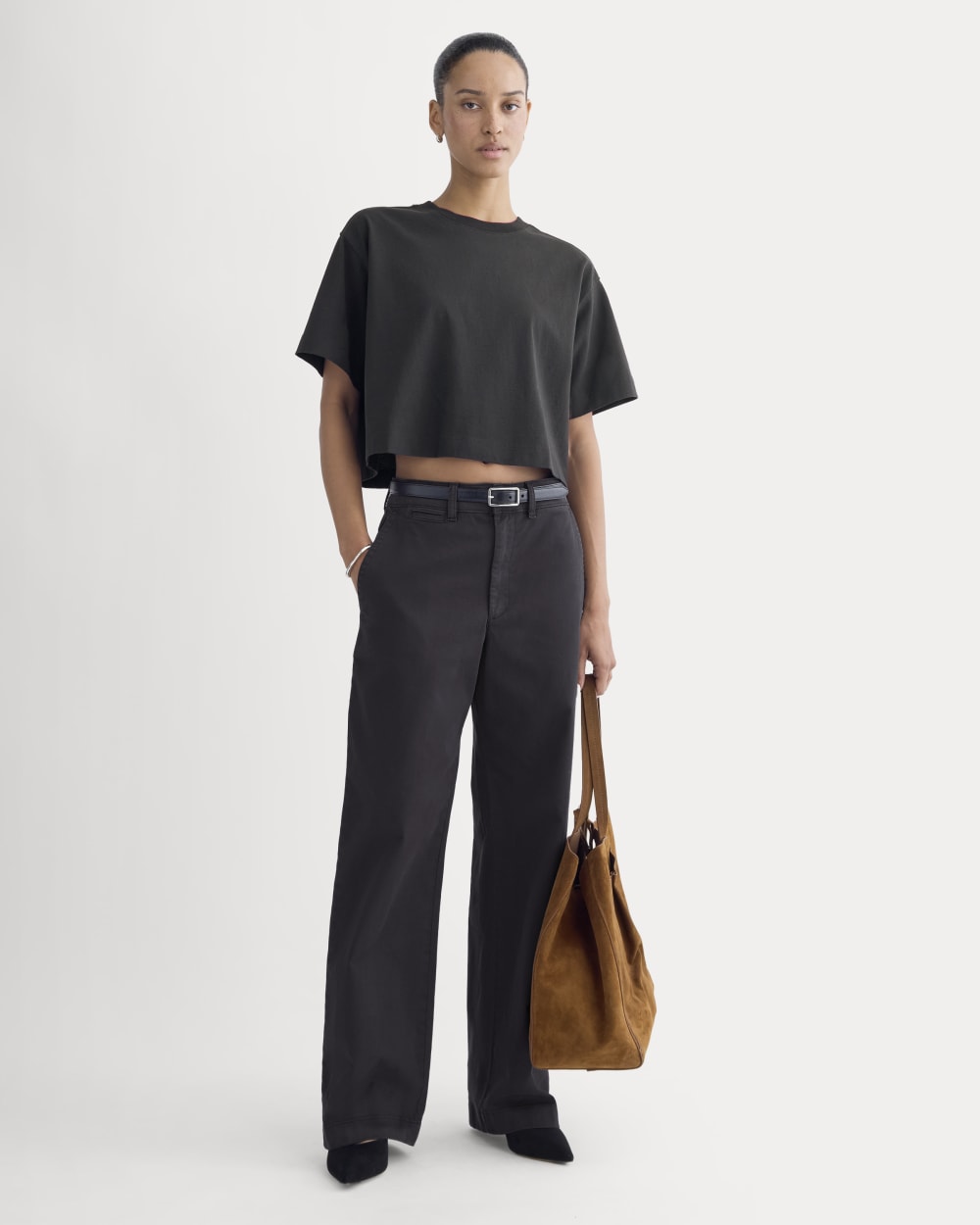 The Premium Weight Cropped Tee in Black — detail view