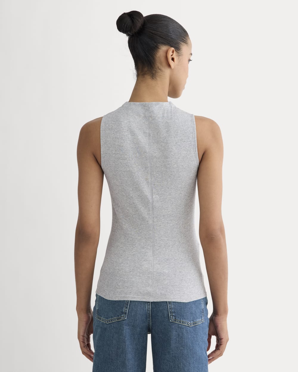 The Luxe Rib Funnel-Neck Tank in Classic Heather Grey — detail view