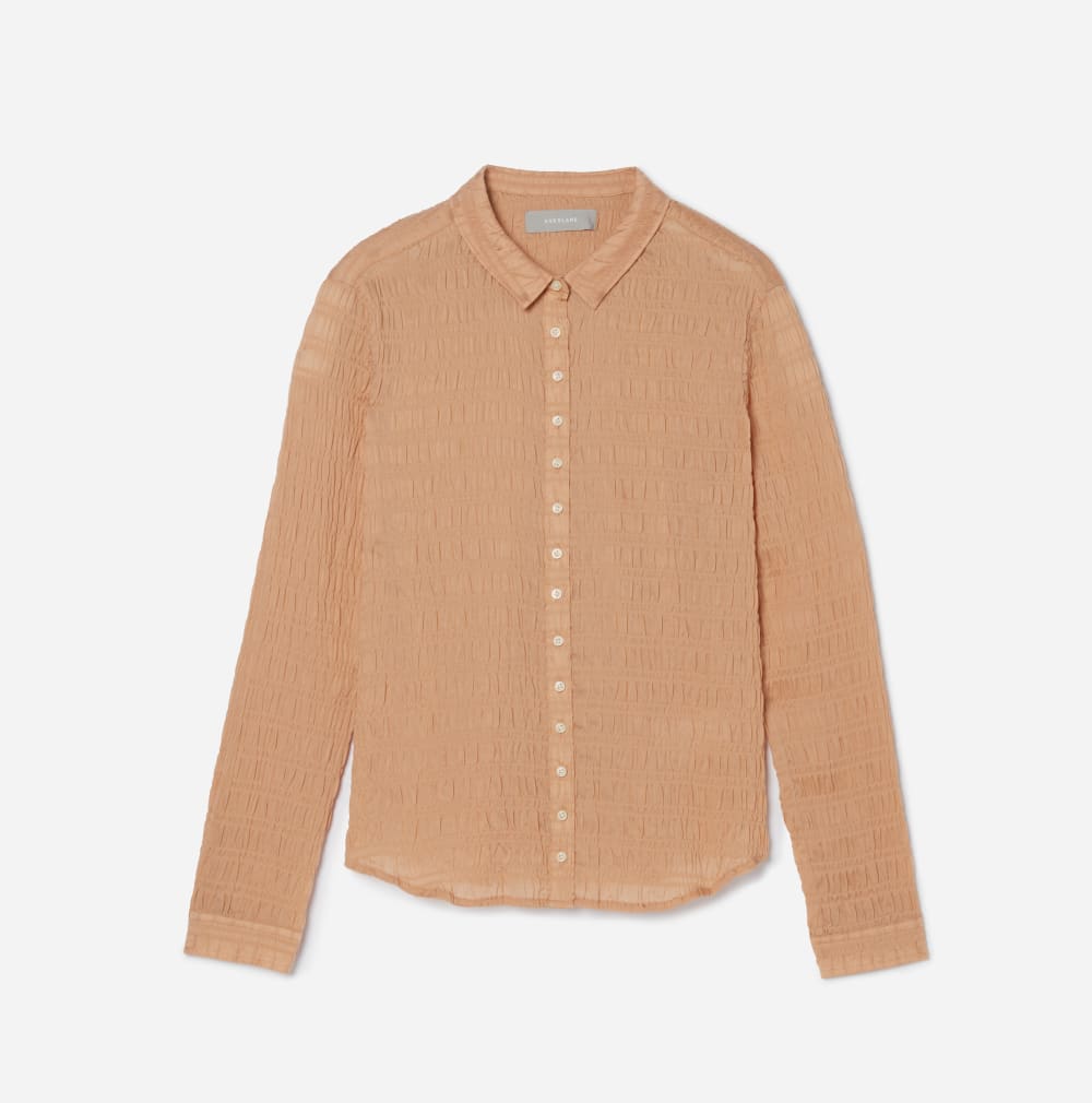The Button Smock Top in Hazelnut — front view