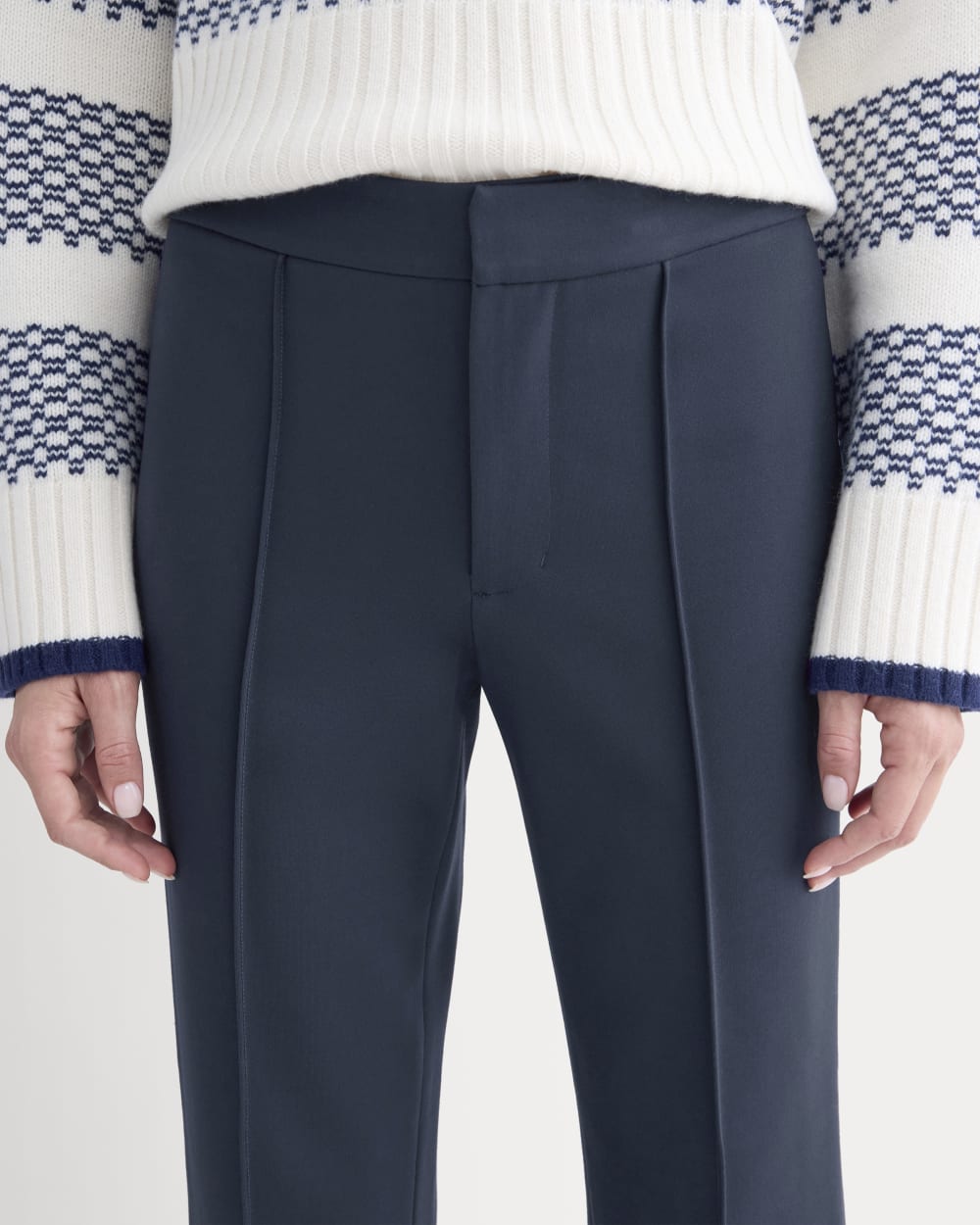 Slim Trouser in Ponte in Deep Navy — detail view