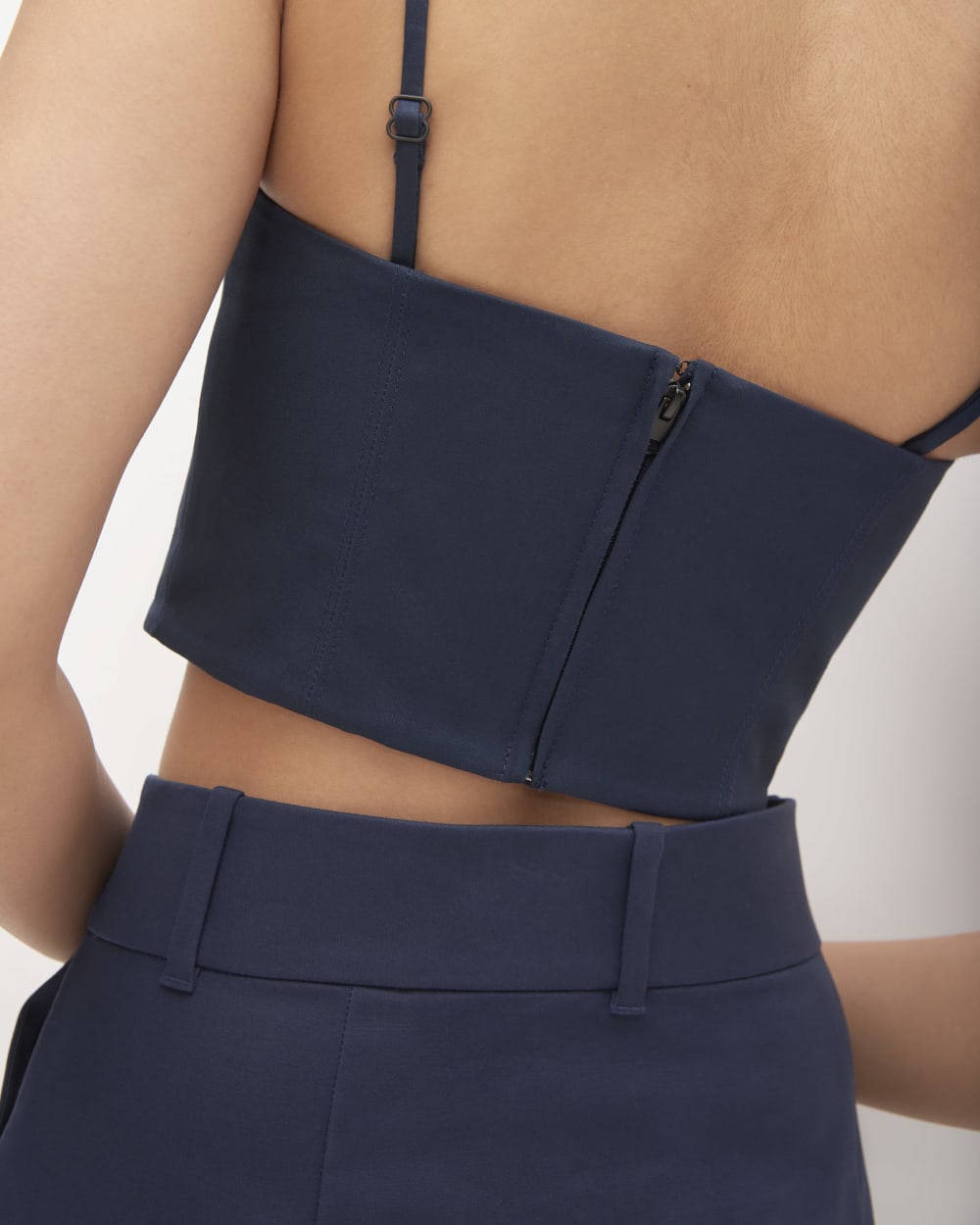 The Structured Cotton Bustier in Navy — detail view