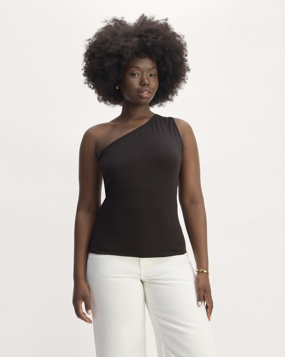 The Form One-Shoulder Tank in Black — detail view