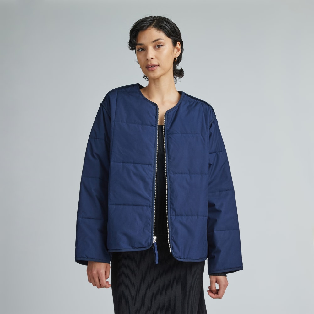 The Quilted Cotton Liner in Navy — front view