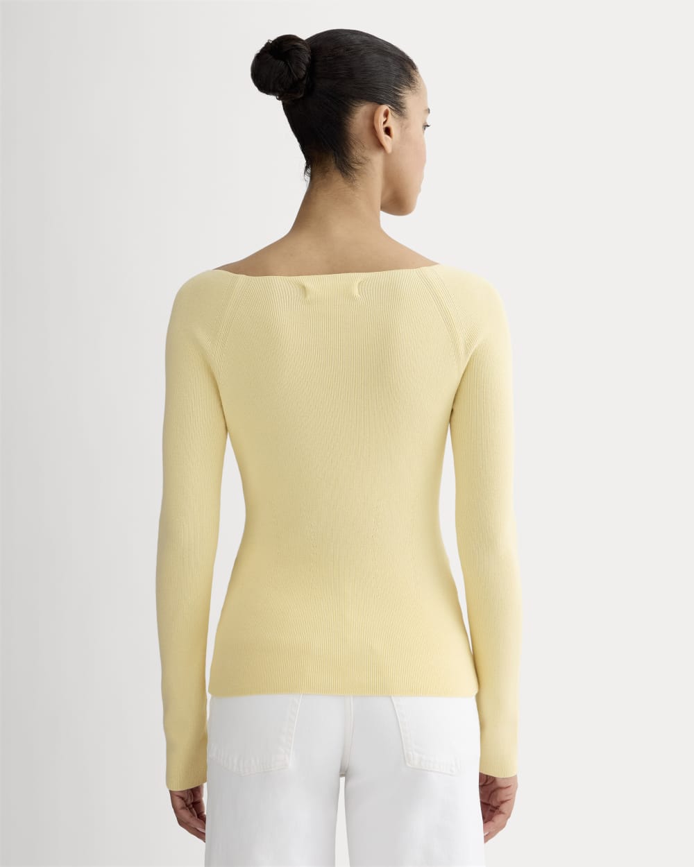 The Knit Boatneck Top in Banana Crepe — detail view