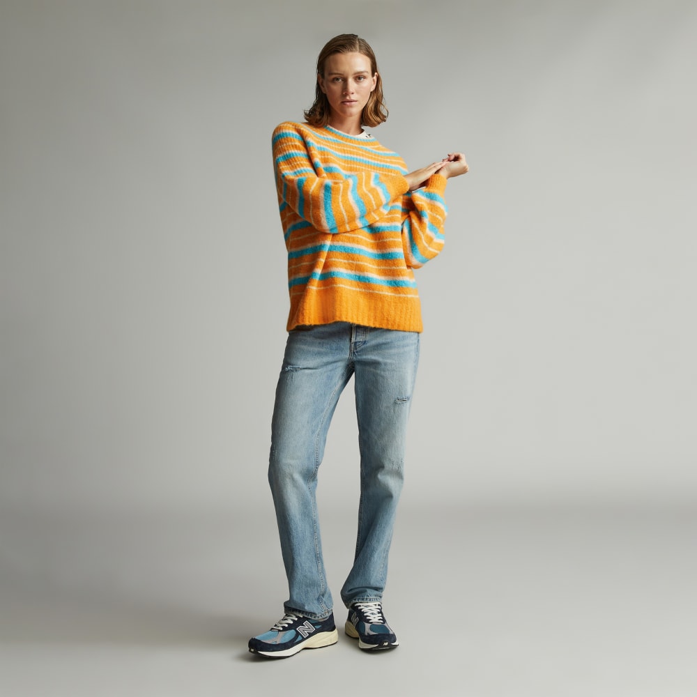 The SuperFuzz Alpaca Oversized Crew in Turmeric Stripe — detail view