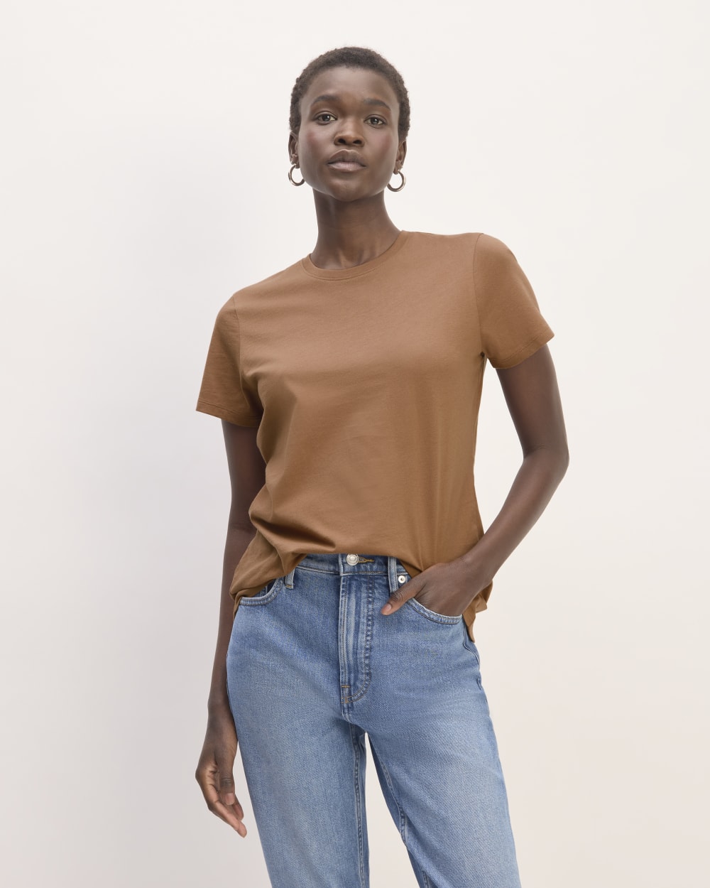 The Slim Crew in Essential Cotton in Carob Brown — front view