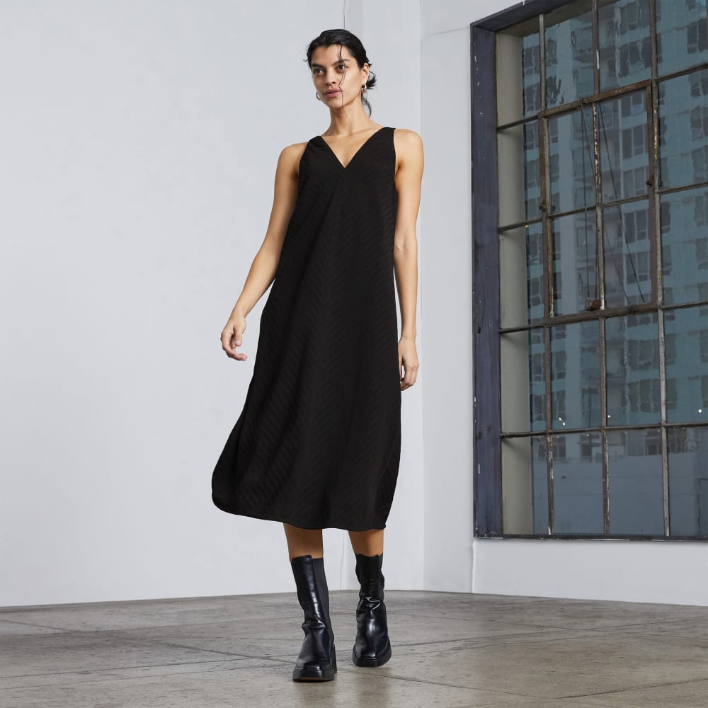 The City Stripe Midi Dress in Black — front view