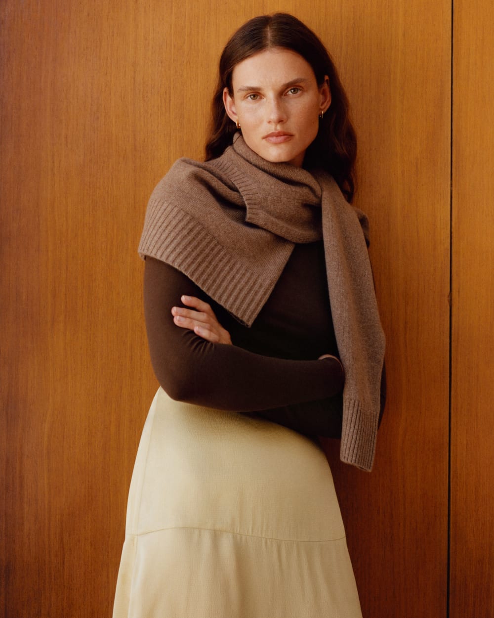 The Hammered Satin Slip Skirt in Raffia — detail view