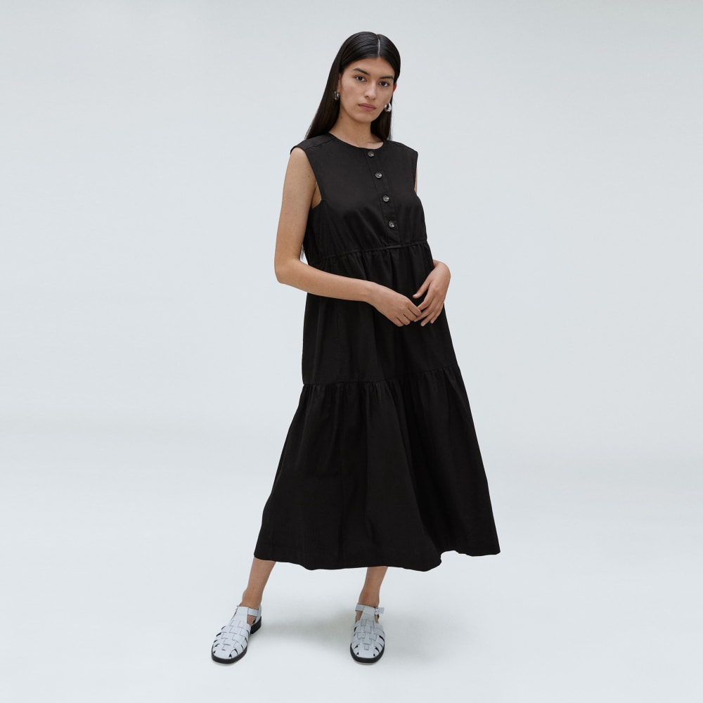 The Tiered Midi Dress in Black — detail view