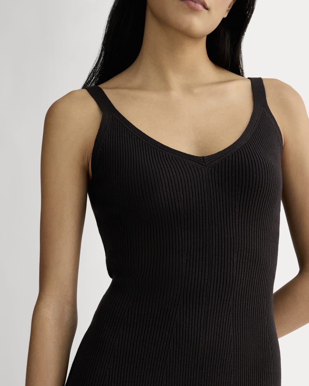 The Fine Knit Cami Dress in Black — detail view