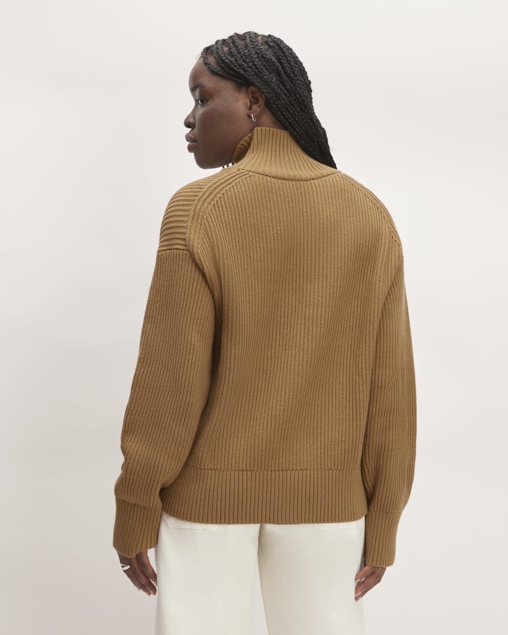 The Organic Cotton Ribbed Turtleneck in Toasted Coconut — detail view