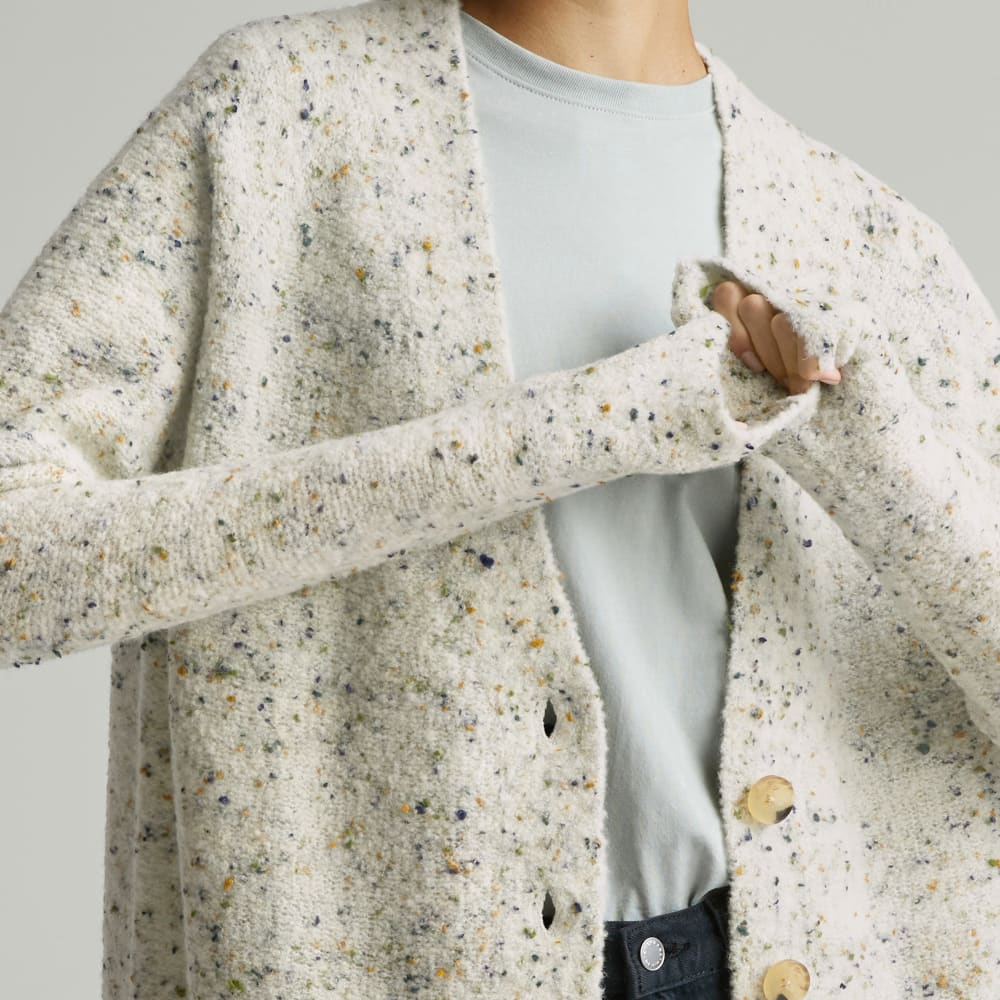 The Confetti Cardigan in Seafoam Green Multi — detail view