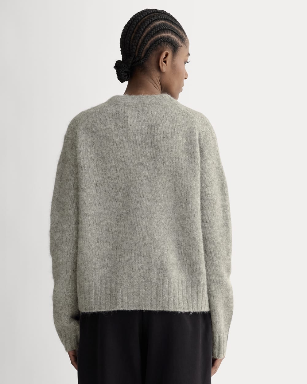 The Crew Cardigan in Alpaca in Heather Stone Grey — detail view
