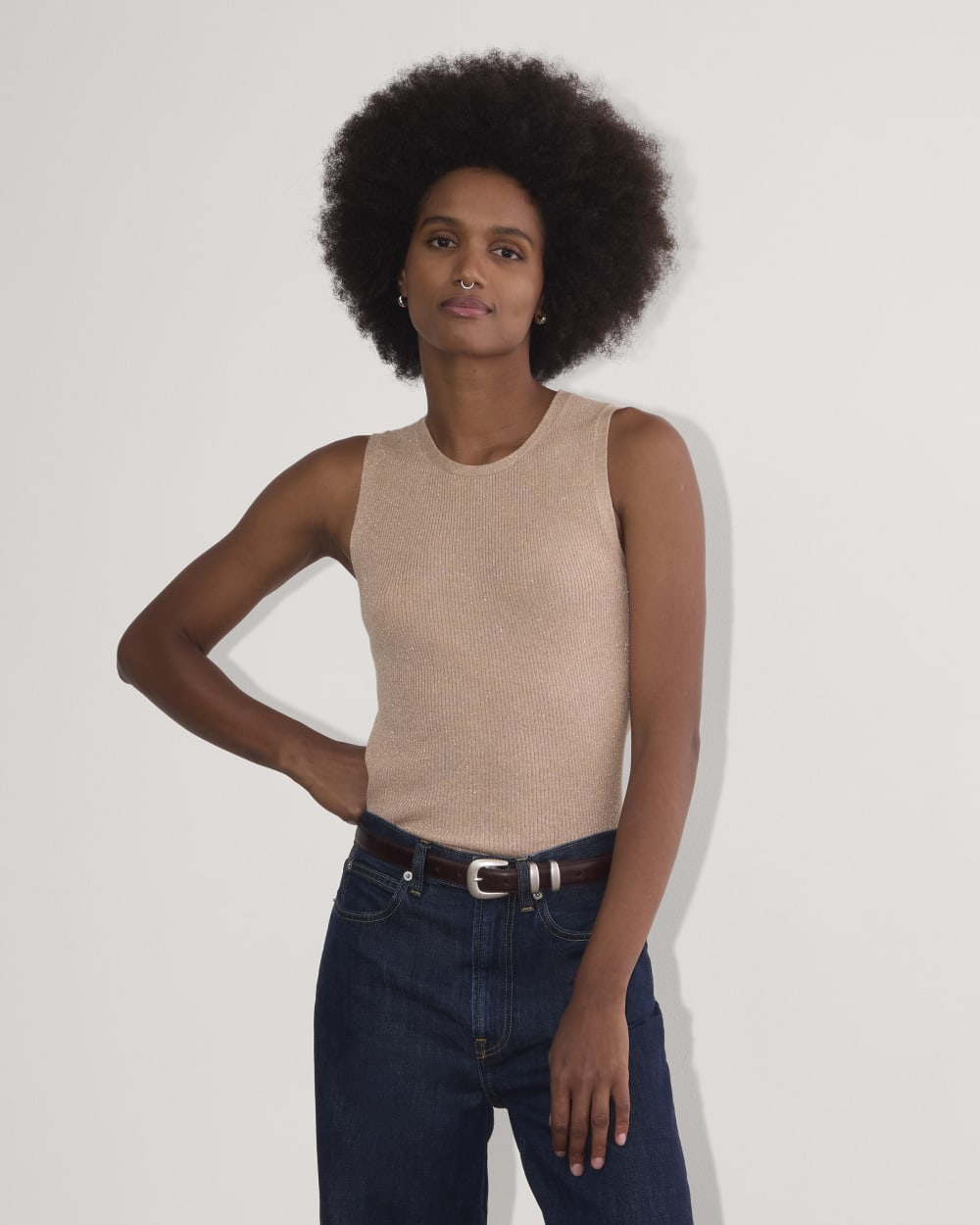 The Tank in Lurex Merino in Rose Gold — front view